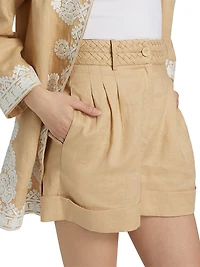 Uma Braided Linen Cuff-Hem Shorts