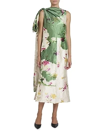 Floral Draped Bow Cocktail Dress