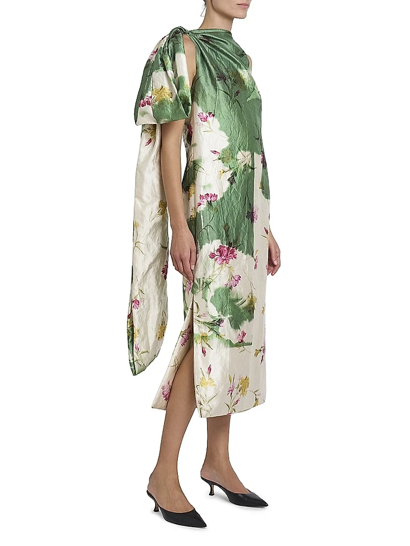 Floral Draped Bow Cocktail Dress