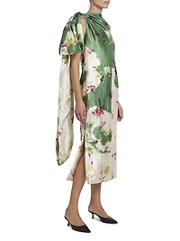 Floral Draped Bow Cocktail Dress