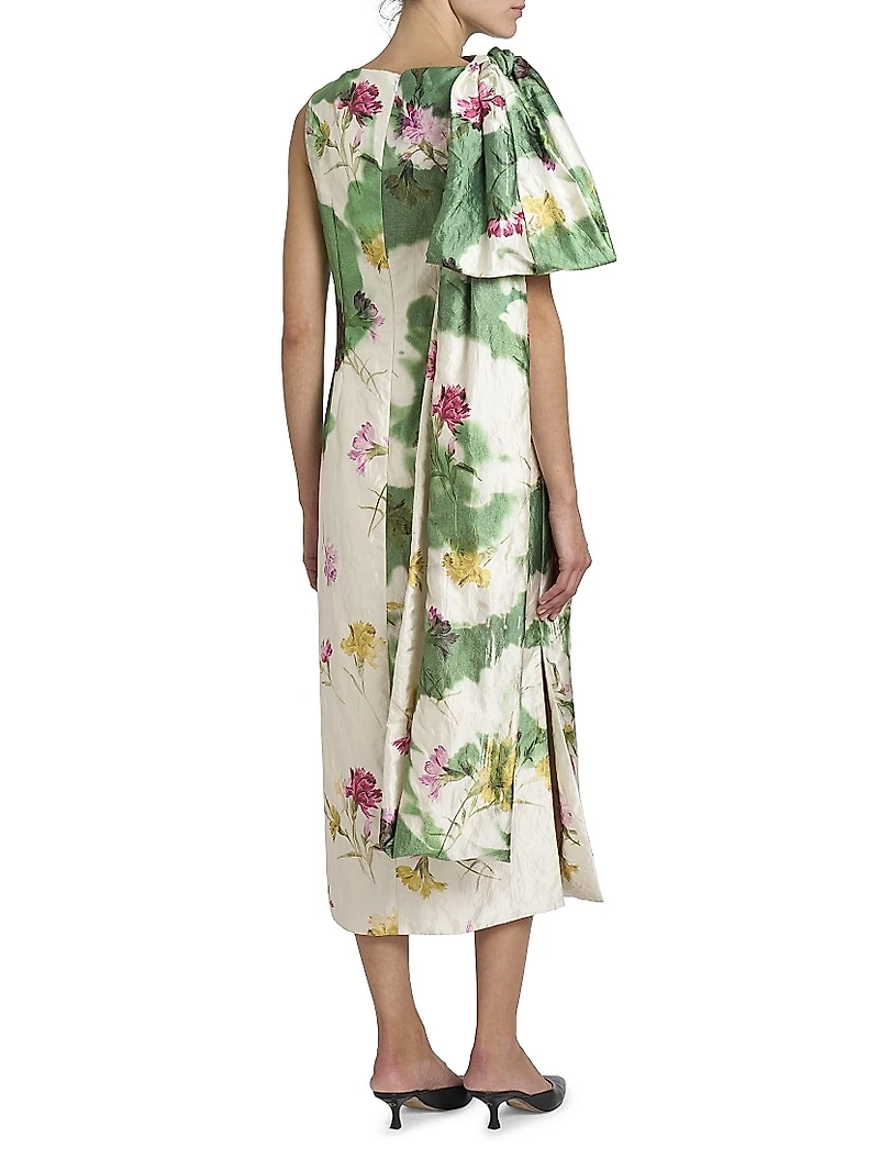 Floral Draped Bow Cocktail Dress
