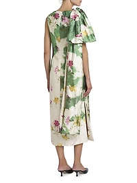 Floral Draped Bow Cocktail Dress