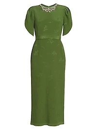 Jacquard Embellished Neck Cocktail Dress