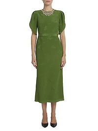 Jacquard Embellished Neck Cocktail Dress