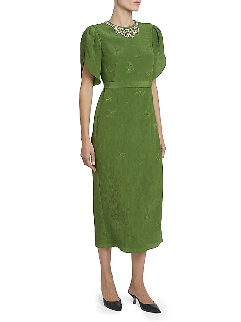 Jacquard Embellished Neck Cocktail Dress