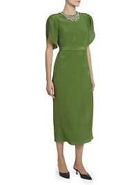 Jacquard Embellished Neck Cocktail Dress