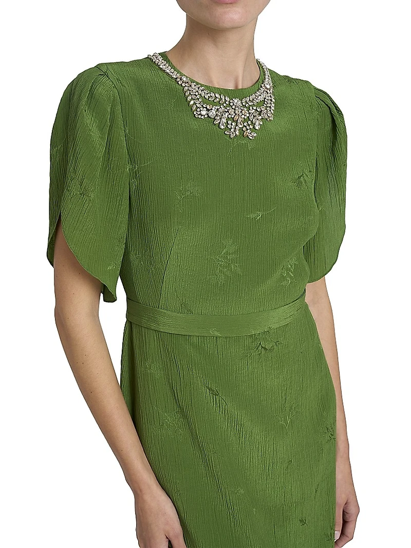 Jacquard Embellished Neck Cocktail Dress