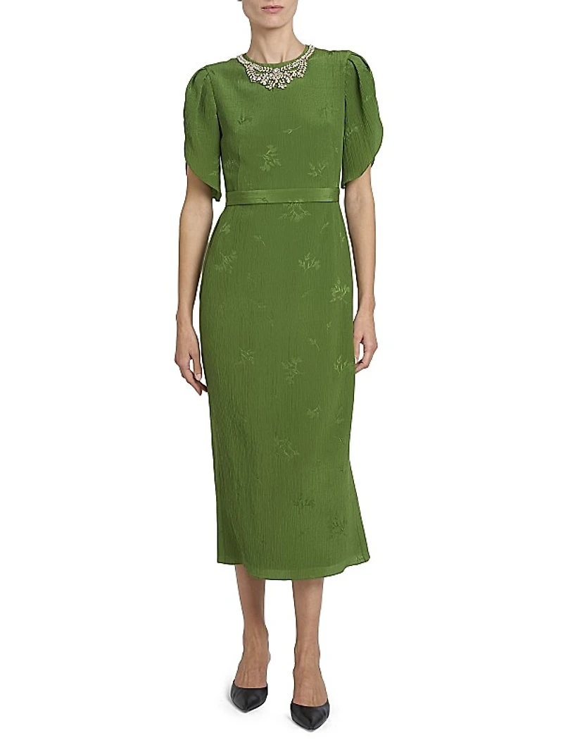 Jacquard Embellished Neck Cocktail Dress