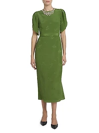 Jacquard Embellished Neck Cocktail Dress