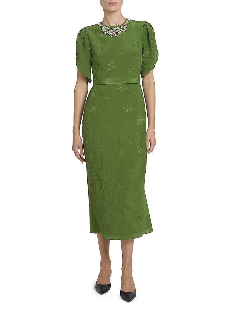 Jacquard Embellished Neck Cocktail Dress