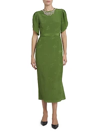 Jacquard Embellished Neck Cocktail Dress