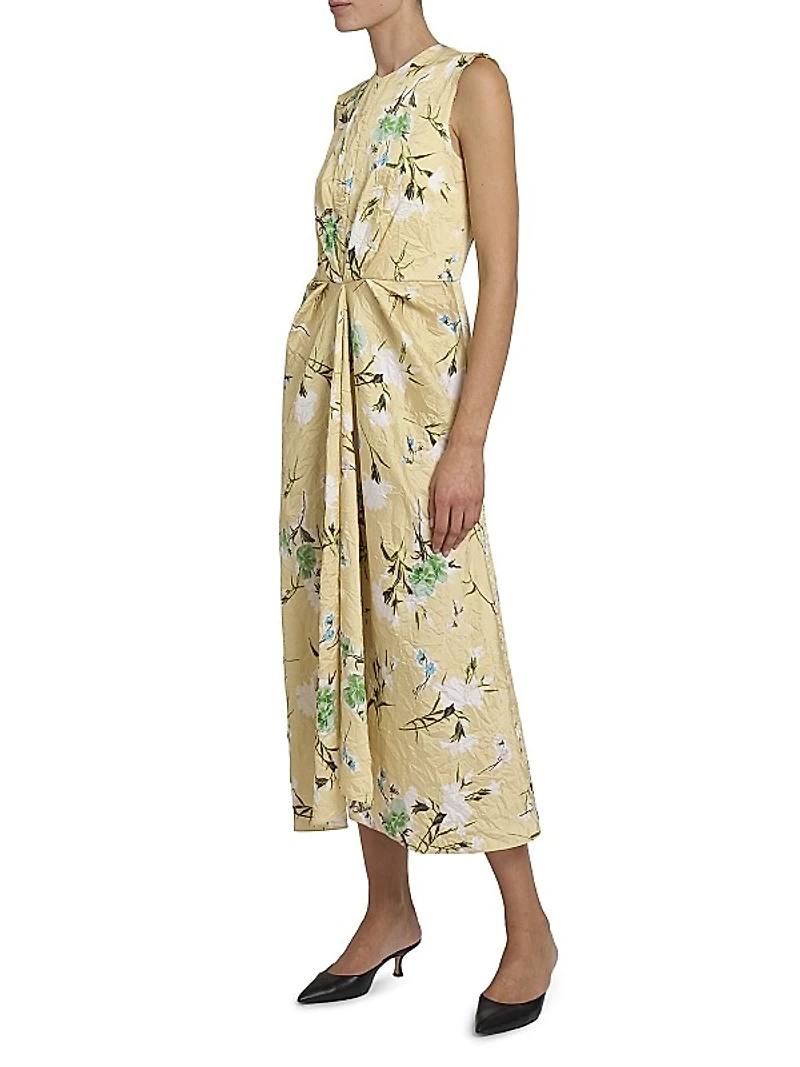 Floral Pencil Tucked Midi-Dress