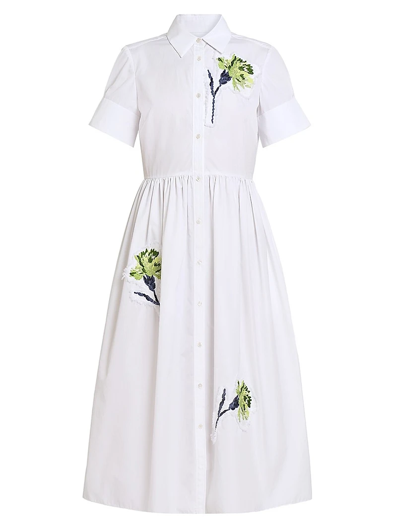 Embroidered Dandelion Short-Sleeve Shirtdress