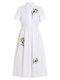 Embroidered Dandelion Short-Sleeve Shirtdress