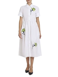 Embroidered Dandelion Short-Sleeve Shirtdress