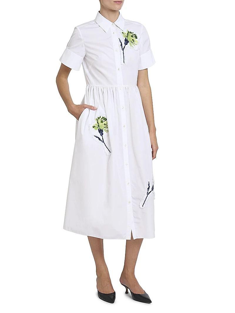 Embroidered Dandelion Short-Sleeve Shirtdress
