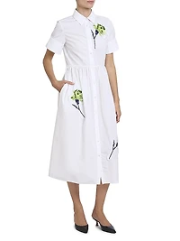 Embroidered Dandelion Short-Sleeve Shirtdress