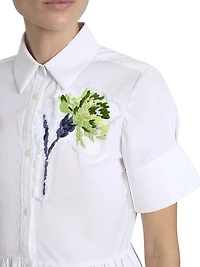 Embroidered Dandelion Short-Sleeve Shirtdress