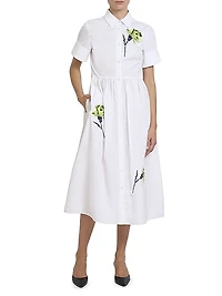Embroidered Dandelion Short-Sleeve Shirtdress