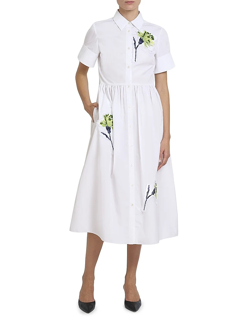 Embroidered Dandelion Short-Sleeve Shirtdress