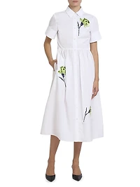 Embroidered Dandelion Short-Sleeve Shirtdress