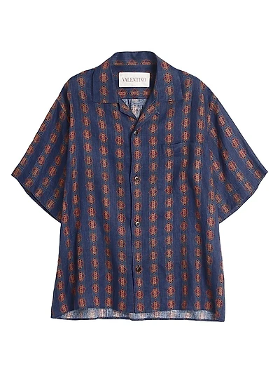 Linen Bowling Shirt with Voyage Imaginaire Print