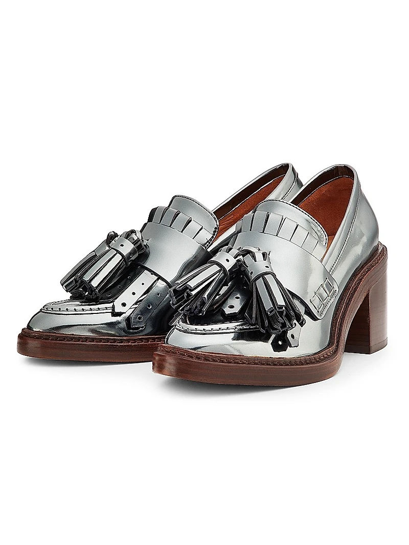 Fiona 70MM Tasseled Metallic Leather Loafers