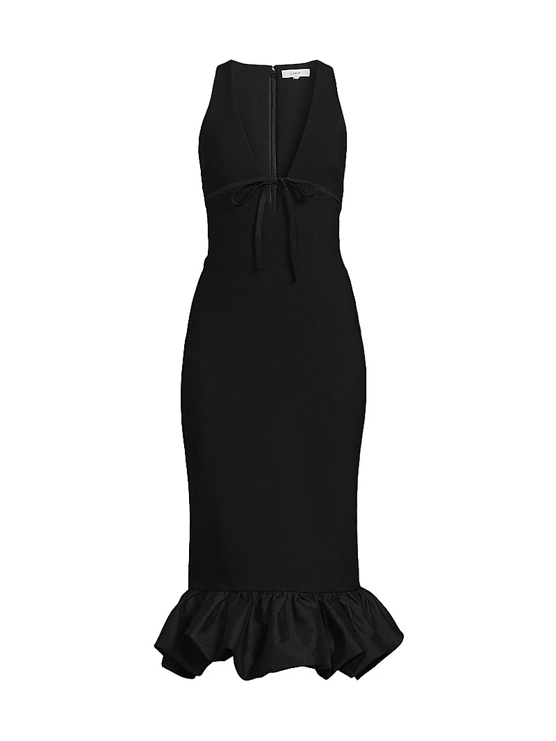 Balta Ruffled Plunge-Neck Midi-Dress