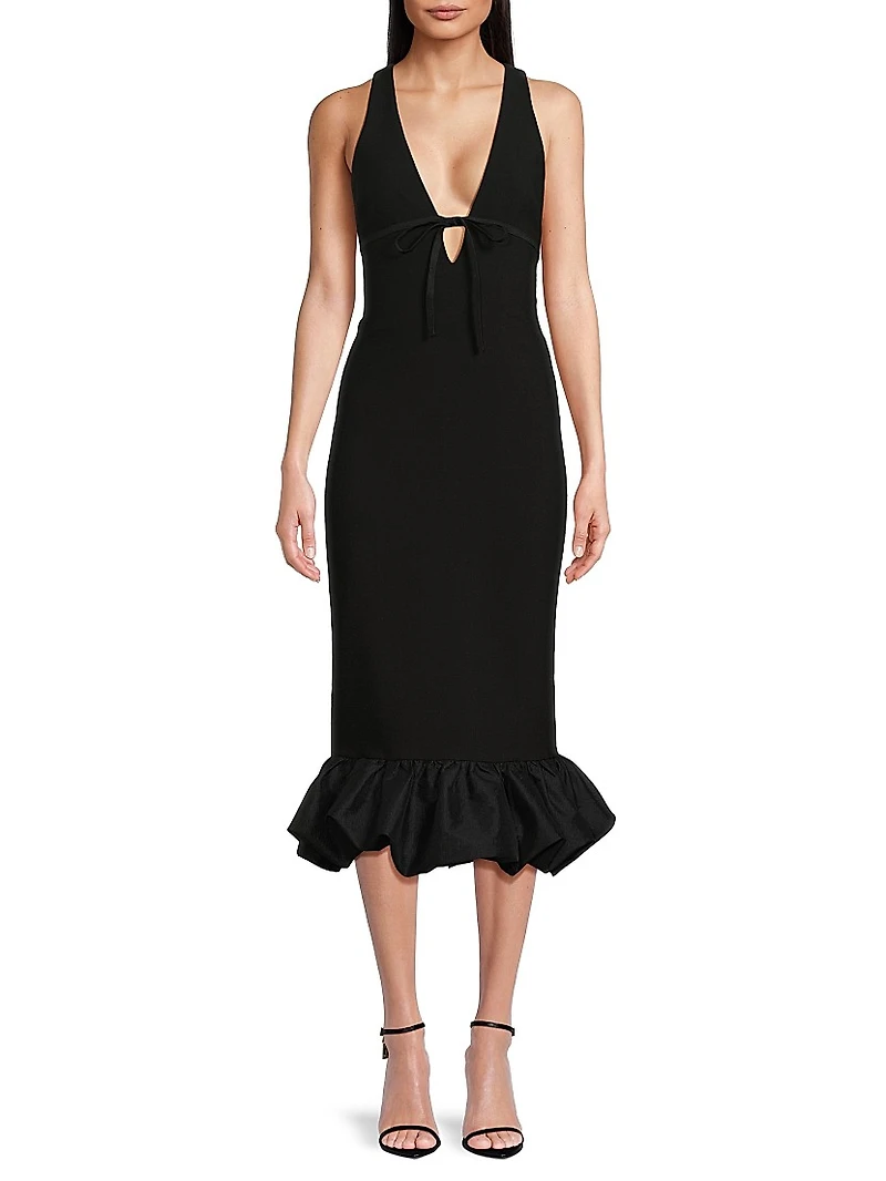 Balta Ruffled Plunge-Neck Midi-Dress