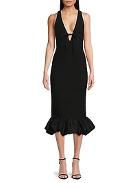 Balta Ruffled Plunge-Neck Midi-Dress