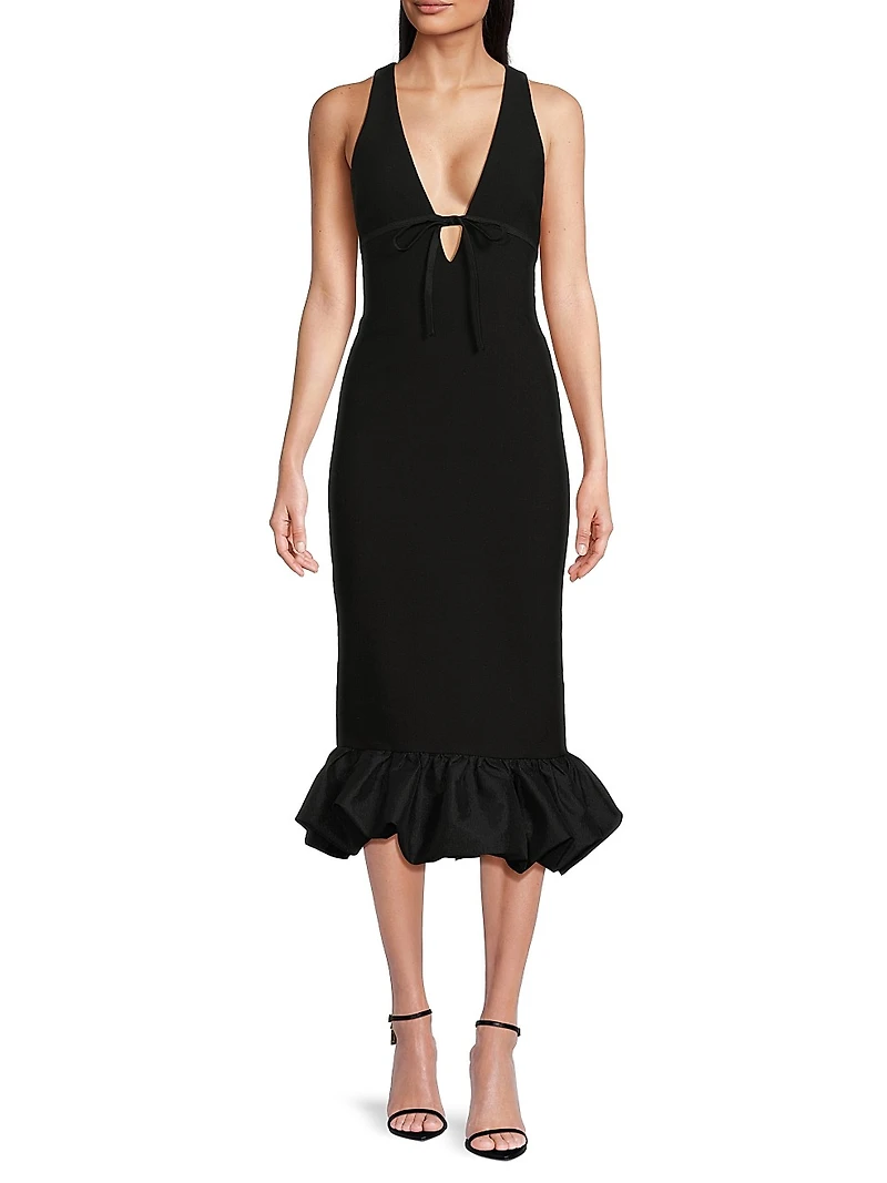 Balta Ruffled Plunge-Neck Midi-Dress