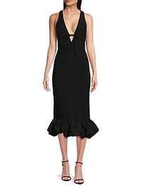 Balta Ruffled Plunge-Neck Midi-Dress