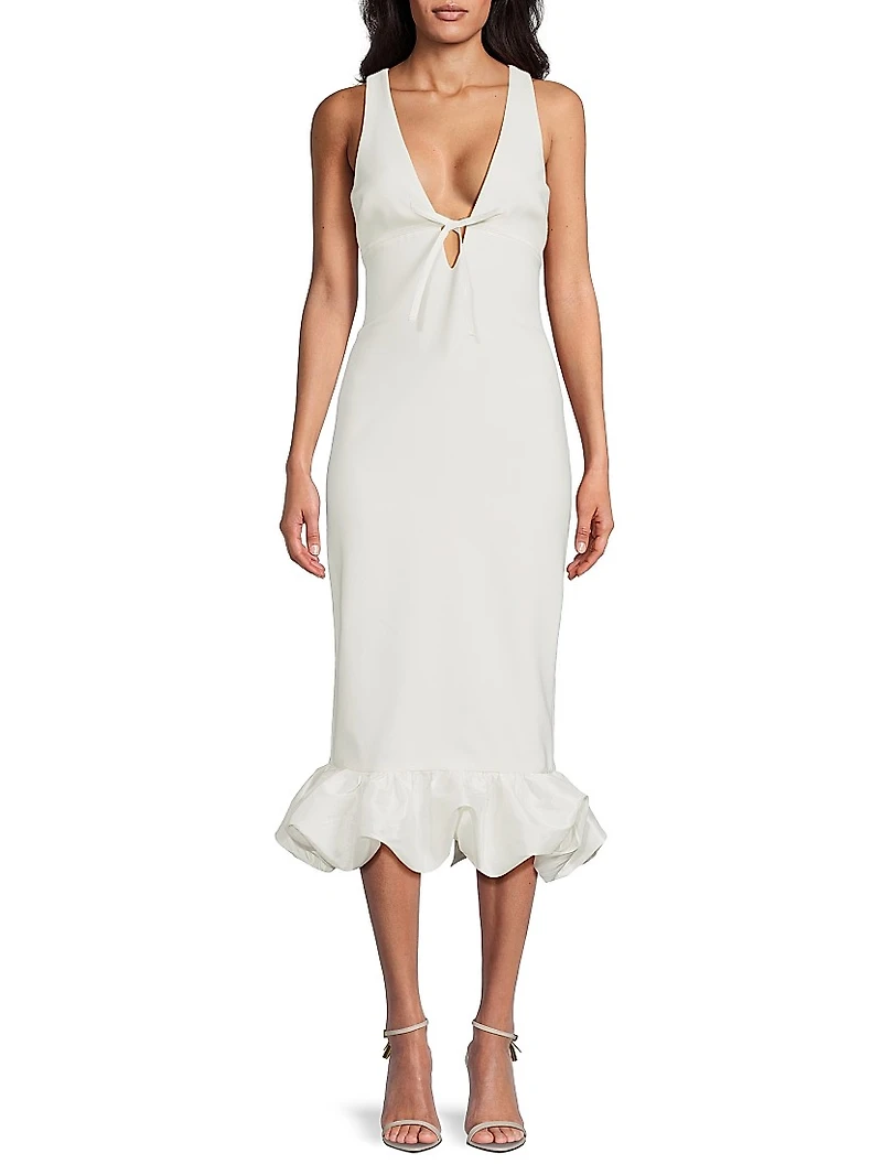 Balta Ruffled Plunge-Neck Midi-Dress