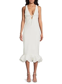 Balta Ruffled Plunge-Neck Midi-Dress