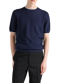 Short-Sleeved Silk and Cotton Sweater