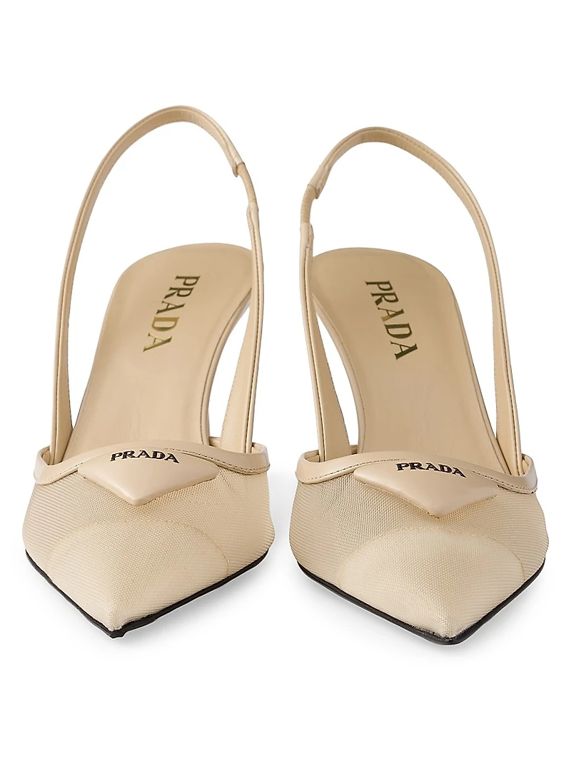 Mesh 75MM Fabric Slingback Pumps