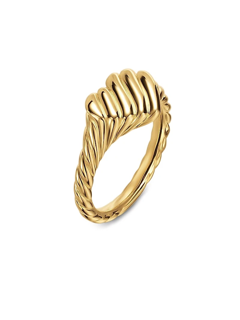 Sculpted Cable Heart Pinky Ring 18K Yellow Gold, 9MM