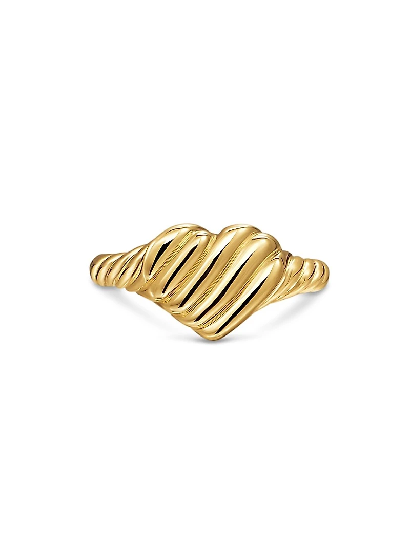 Sculpted Cable Heart Pinky Ring 18K Yellow Gold, 9MM
