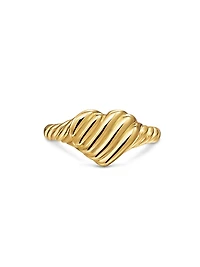 Sculpted Cable Heart Pinky Ring 18K Yellow Gold, 9MM