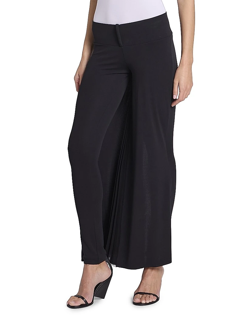 Infinity Pleats Cotton Jersey Low-Rise Wide-Leg Pants