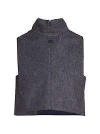 Stretch Denim Mock Turtleneck Crop Top