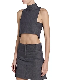 Stretch Denim Mock Turtleneck Crop Top