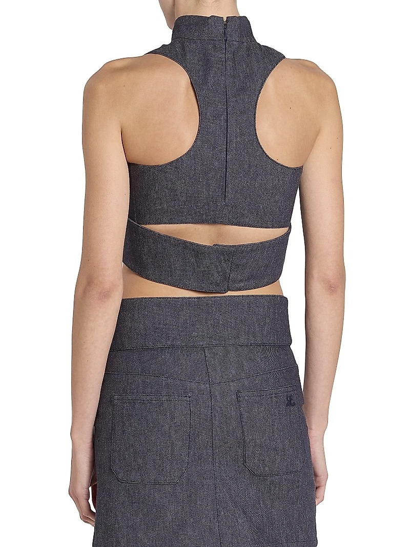 Stretch Denim Mock Turtleneck Crop Top