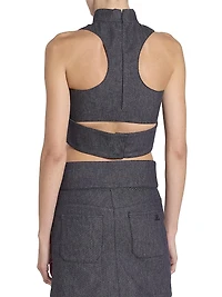 Stretch Denim Mock Turtleneck Crop Top