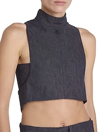 Stretch Denim Mock Turtleneck Crop Top