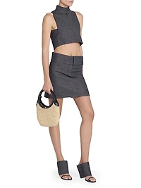 Stretch Denim Mock Turtleneck Crop Top