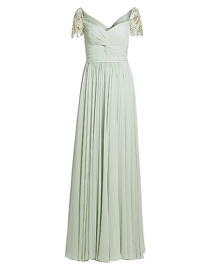 Chiffon Embellished Pleated Gown