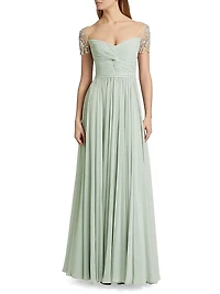 Chiffon Embellished Pleated Gown