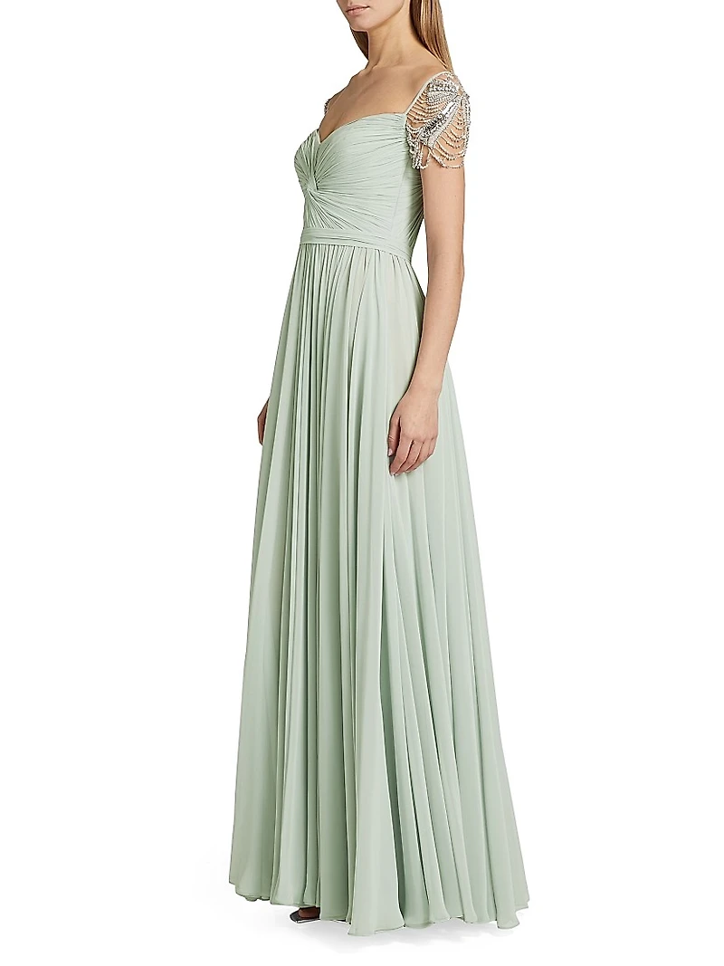 Chiffon Embellished Pleated Gown