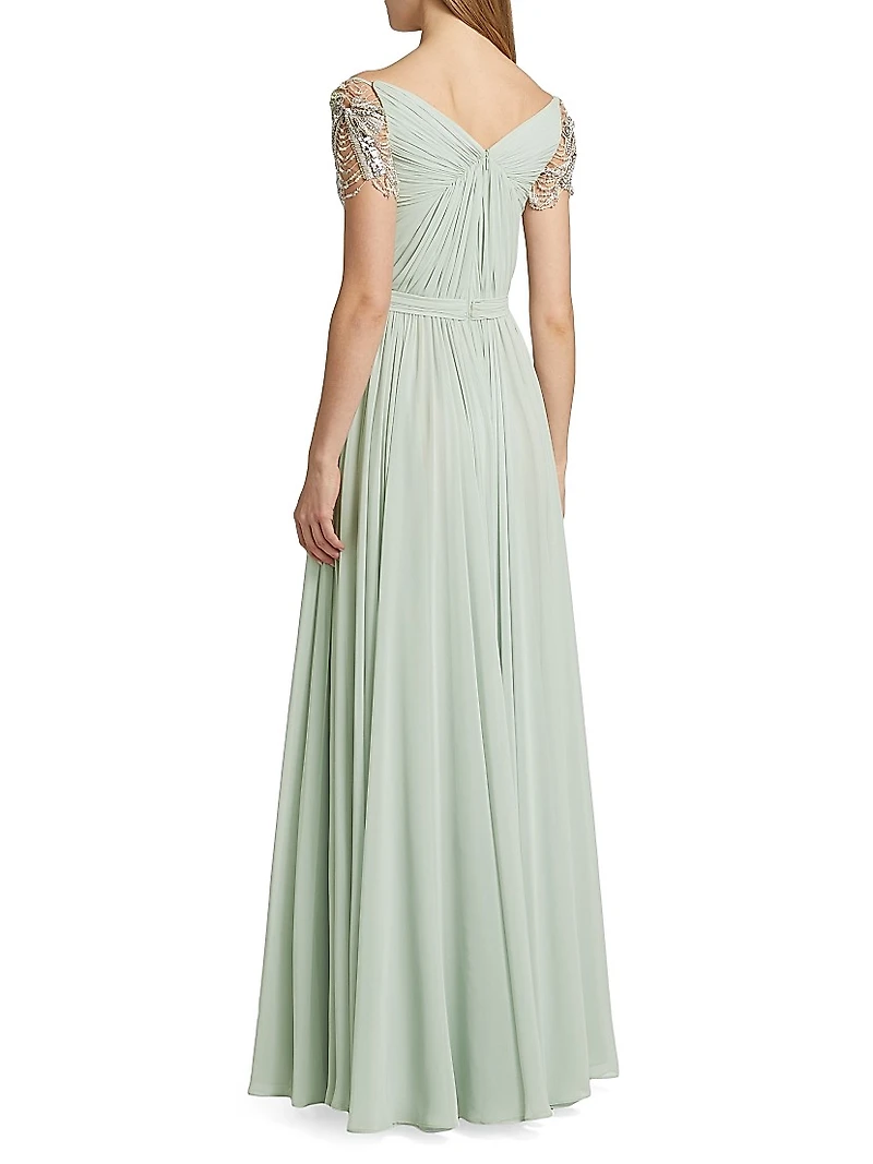 Chiffon Embellished Pleated Gown